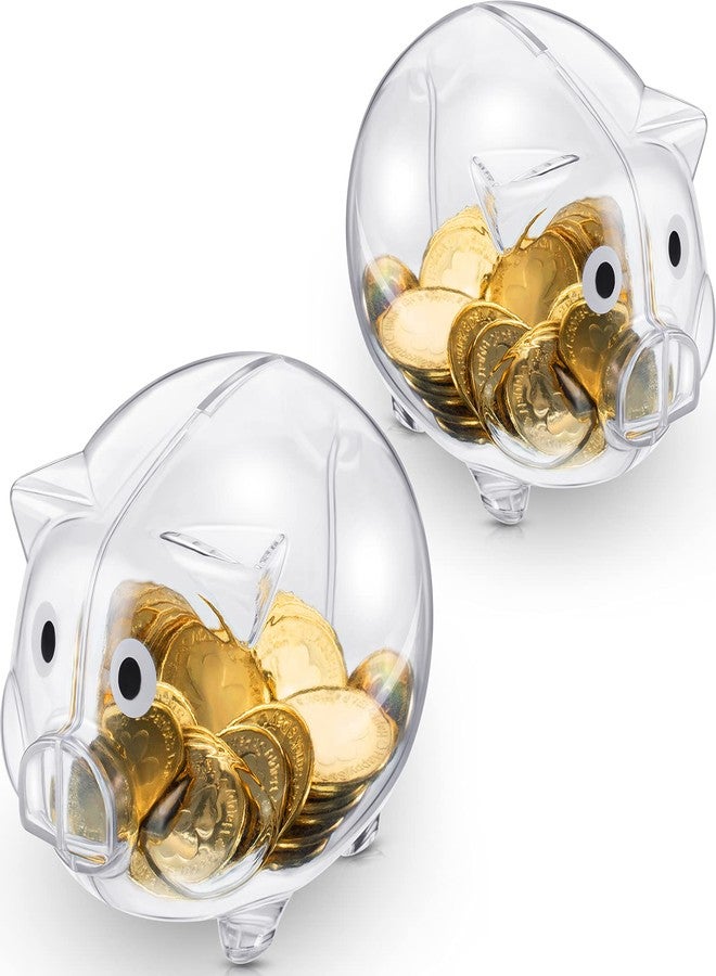 Patelai 2 Pieces Piggy Bank Plastic Piggy Coin Bank Money Saving Box for Kids Boys Girls Adults (Clear) - Image 1
